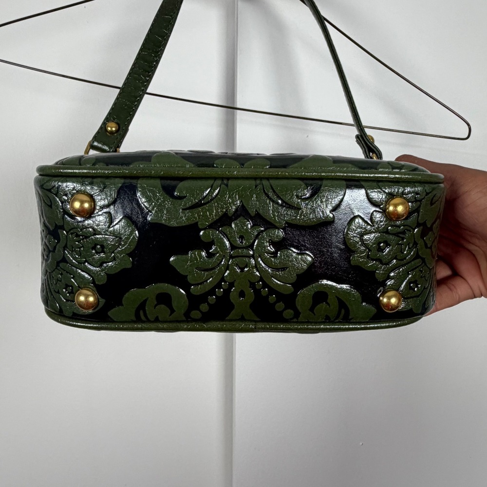 Vintage Aesthetic dark Green Embossed Floral Shoulder Crossbody Bag - Picture 2 of 7